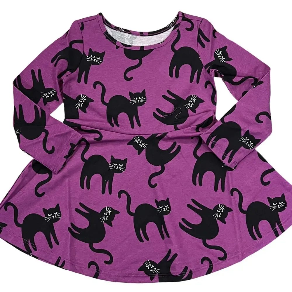 NWT Children's Place Purple W/Black Halloween Cat Skater Dress